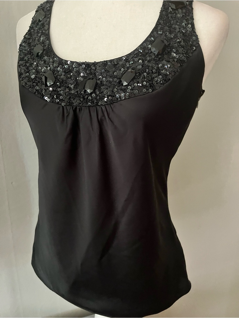 LOFT Black Sequin & Gem Scoop Neck Tank